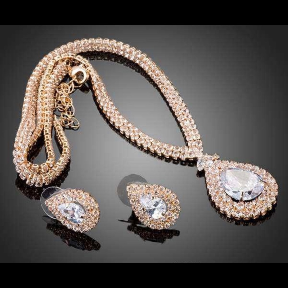 Stunning Gold color clear CZ water drop crystal